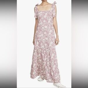 NWT Free People Pink In The Fields Maxi Floral Tie Straps  Dress XS
